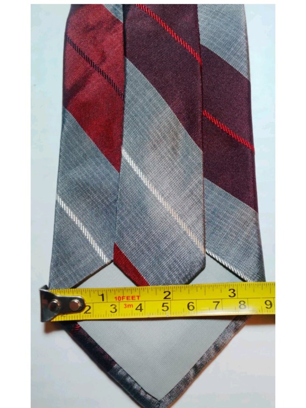 Halston III Vtg 1980s Striped Regimental Textured Metallic Shimmery Silk Tie USA - Picture 8 of 8